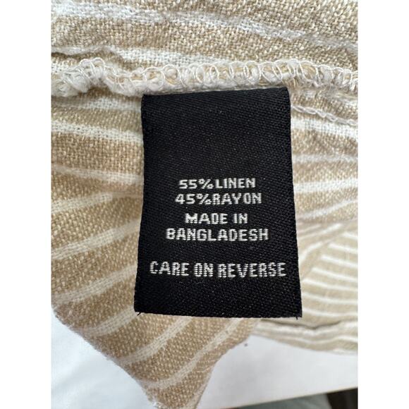 Briggs Linen Blend Wide Leg Pants Crop Drawstring Elastic Tan Stripe Women 20W - Picture 8 of 10